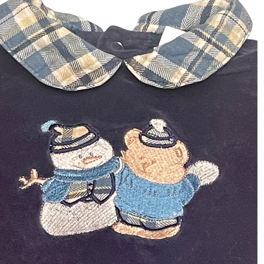 Vintage Y2K Sesame Street Velour Baby Romper Footed Plaid Collar Holiday 6/9M